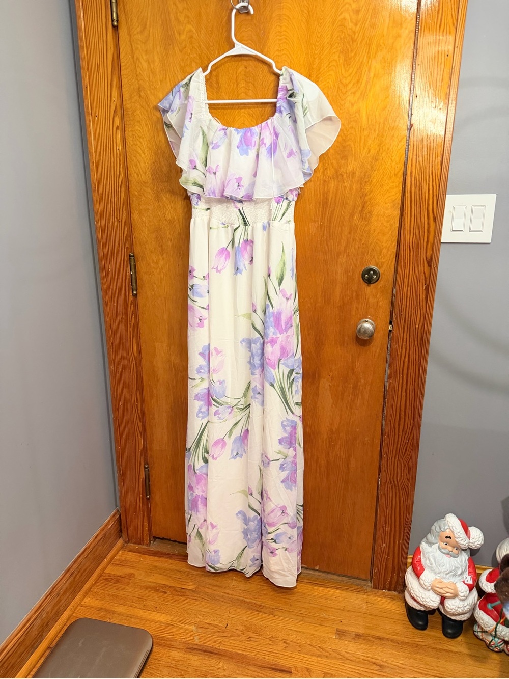 Baltic Born Off the shoulder Maxi Dress with Lavender Floral Print